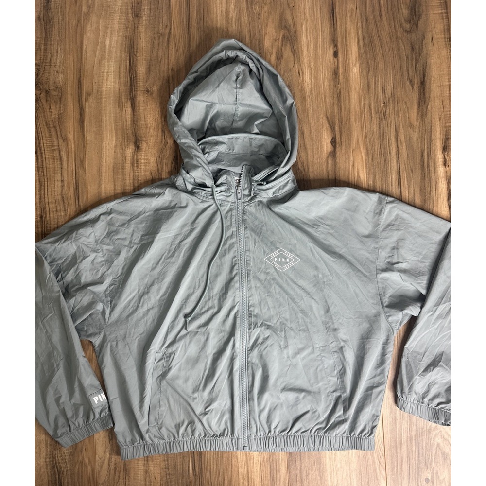 Pink Victoria Secret Women's Windbreaker Full Zip Jacket Medium Short